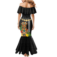 Hawaii Plumeria Lei Mermaid Dress Tiki and Kakau Pattern Black Color LT03 - Polynesian Pride