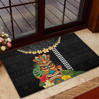 Hawaii Plumeria Lei Rubber Doormat Tiki and Kakau Pattern Black Color LT03 - Polynesian Pride