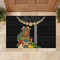 Hawaii Plumeria Lei Rubber Doormat Tiki and Kakau Pattern Black Color LT03 - Polynesian Pride