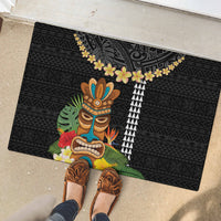 Hawaii Plumeria Lei Rubber Doormat Tiki and Kakau Pattern Black Color LT03 - Polynesian Pride