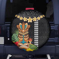 Hawaii Plumeria Lei Spare Tire Cover Tiki and Kakau Pattern Black Color LT03 - Polynesian Pride