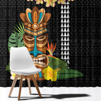 Hawaii Plumeria Lei Window Curtain Tiki and Kakau Pattern Black Color LT03 - Polynesian Pride