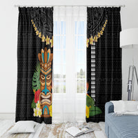 Hawaii Plumeria Lei Window Curtain Tiki and Kakau Pattern Black Color LT03 - Polynesian Pride