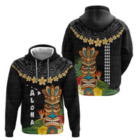 Hawaii Plumeria Lei Zip Hoodie Tiki and Kakau Pattern Black Color