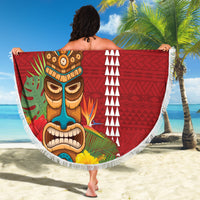 Hawaii Plumeria Lei Beach Blanket Tiki and Kakau Pattern Red Color LT03 - Polynesian Pride