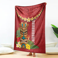 Hawaii Plumeria Lei Blanket Tiki and Kakau Pattern Red Color LT03 - Polynesian Pride