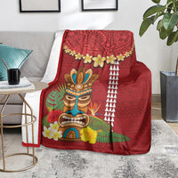 Hawaii Plumeria Lei Blanket Tiki and Kakau Pattern Red Color LT03 - Polynesian Pride