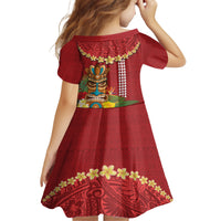 Hawaii Plumeria Lei Family Matching Tank Maxi Dress and Hawaiian Shirt Tiki and Kakau Pattern Red Color