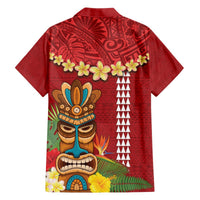 Hawaii Plumeria Lei Hawaiian Shirt Tiki and Kakau Pattern Red Color LT03 - Polynesian Pride
