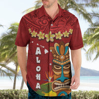 Hawaii Plumeria Lei Hawaiian Shirt Tiki and Kakau Pattern Red Color LT03 - Polynesian Pride