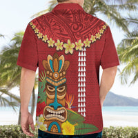 Hawaii Plumeria Lei Hawaiian Shirt Tiki and Kakau Pattern Red Color LT03 - Polynesian Pride