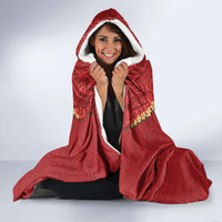 Hawaii Plumeria Lei Hooded Blanket Tiki and Kakau Pattern Red Color LT03 - Polynesian Pride