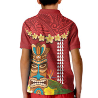Hawaii Plumeria Lei Kid Polo Shirt Tiki and Kakau Pattern Red Color