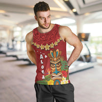 Hawaii Plumeria Lei Men Tank Top Tiki and Kakau Pattern Red Color LT03 Red - Polynesian Pride