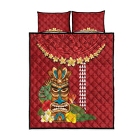 Hawaii Plumeria Lei Quilt Bed Set Tiki and Kakau Pattern Red Color LT03 - Polynesian Pride