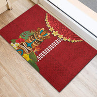 Hawaii Plumeria Lei Rubber Doormat Tiki and Kakau Pattern Red Color LT03 - Polynesian Pride