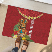 Hawaii Plumeria Lei Rubber Doormat Tiki and Kakau Pattern Red Color LT03 - Polynesian Pride