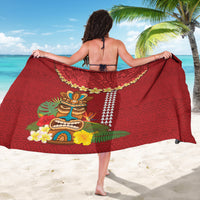 Hawaii Plumeria Lei Sarong Tiki and Kakau Pattern Red Color