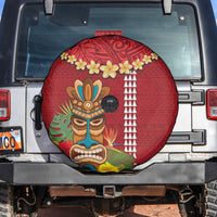 Hawaii Plumeria Lei Spare Tire Cover Tiki and Kakau Pattern Red Color LT03 Red - Polynesian Pride