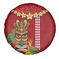 Hawaii Plumeria Lei Spare Tire Cover Tiki and Kakau Pattern Red Color LT03 - Polynesian Pride