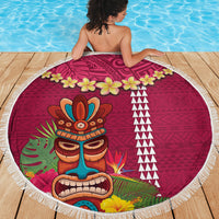 Hawaii Plumeria Lei Beach Blanket Tiki and Kakau Pattern Pink Color LT03 - Polynesian Pride