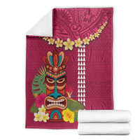 Hawaii Plumeria Lei Blanket Tiki and Kakau Pattern Pink Color LT03 - Polynesian Pride