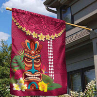 Hawaii Plumeria Lei Garden Flag Tiki and Kakau Pattern Pink Color LT03 - Polynesian Pride