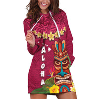 Hawaii Plumeria Lei Hoodie Dress Tiki and Kakau Pattern Pink Color LT03 Pink - Polynesian Pride