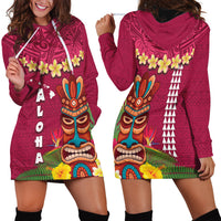 Hawaii Plumeria Lei Hoodie Dress Tiki and Kakau Pattern Pink Color LT03 - Polynesian Pride