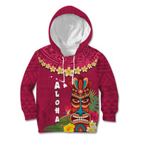 Hawaii Plumeria Lei Kid Hoodie Tiki and Kakau Pattern Pink Color