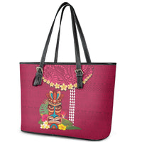 Hawaii Plumeria Lei Leather Tote Bag Tiki and Kakau Pattern Pink Color LT03 - Polynesian Pride
