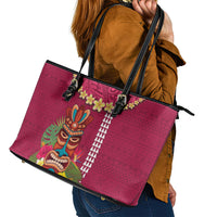 Hawaii Plumeria Lei Leather Tote Bag Tiki and Kakau Pattern Pink Color LT03 - Polynesian Pride