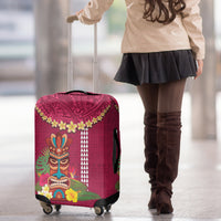 Hawaii Plumeria Lei Luggage Cover Tiki and Kakau Pattern Pink Color