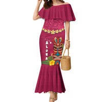 Hawaii Plumeria Lei Mermaid Dress Tiki and Kakau Pattern Pink Color LT03 Women Pink - Polynesian Pride