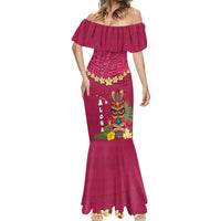 Hawaii Plumeria Lei Mermaid Dress Tiki and Kakau Pattern Pink Color LT03 - Polynesian Pride