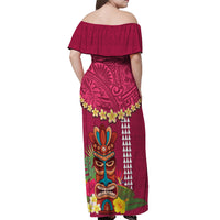 Hawaii Plumeria Lei Off Shoulder Maxi Dress Tiki and Kakau Pattern Pink Color LT03 - Polynesian Pride