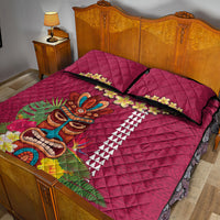 Hawaii Plumeria Lei Quilt Bed Set Tiki and Kakau Pattern Pink Color LT03 - Polynesian Pride