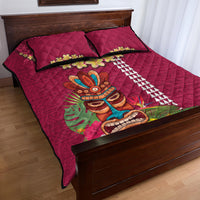 Hawaii Plumeria Lei Quilt Bed Set Tiki and Kakau Pattern Pink Color LT03 - Polynesian Pride