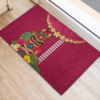 Hawaii Plumeria Lei Rubber Doormat Tiki and Kakau Pattern Pink Color LT03 - Polynesian Pride