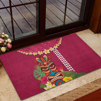 Hawaii Plumeria Lei Rubber Doormat Tiki and Kakau Pattern Pink Color LT03 - Polynesian Pride