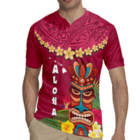 Hawaii Plumeria Lei Rugby Jersey Tiki and Kakau Pattern Pink Color