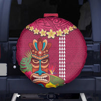 Hawaii Plumeria Lei Spare Tire Cover Tiki and Kakau Pattern Pink Color LT03 - Polynesian Pride
