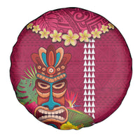 Hawaii Plumeria Lei Spare Tire Cover Tiki and Kakau Pattern Pink Color LT03 - Polynesian Pride