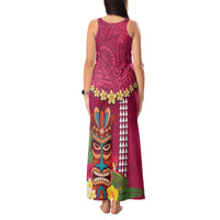 Hawaii Plumeria Lei Tank Maxi Dress Tiki and Kakau Pattern Pink Color LT03 - Polynesian Pride
