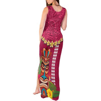 Hawaii Plumeria Lei Tank Maxi Dress Tiki and Kakau Pattern Pink Color LT03 - Polynesian Pride