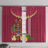 Hawaii Plumeria Lei Window Curtain Tiki and Kakau Pattern Pink Color LT03 With Hooks Pink - Polynesian Pride