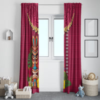 Hawaii Plumeria Lei Window Curtain Tiki and Kakau Pattern Pink Color LT03 - Polynesian Pride
