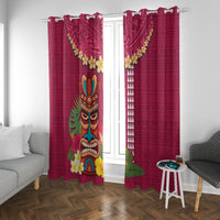 Hawaii Plumeria Lei Window Curtain Tiki and Kakau Pattern Pink Color LT03 With Grommets Pink - Polynesian Pride