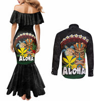 Aloha Hawaii Couples Matching Mermaid Dress and Long Sleeve Button Shirt Kanaka Maoli with Polynesian Spiral Plumeria LT03 - Polynesian Pride