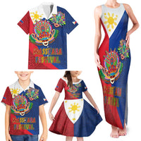 Philippines MassKara Family Matching Tank Maxi Dress and Hawaiian Shirt Filipino Carnival Mask and Polynesian Pattern